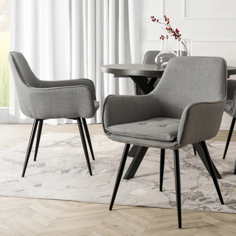 Szare krzesło do jadalni i salonu EZZANO z metalowymi nogami