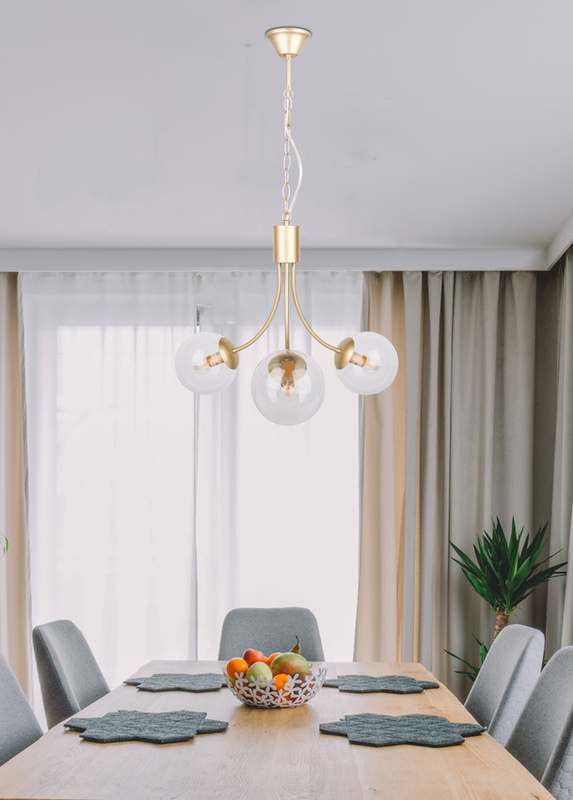 Złota lampa wisząca żyrandol 3-płomienny do salonu DANI metal szkło