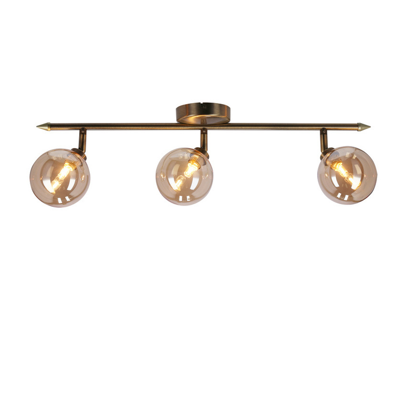 Patynowa lampa sufitowa listwa 3-płomienna do salonu RODIA szkło bursztyn