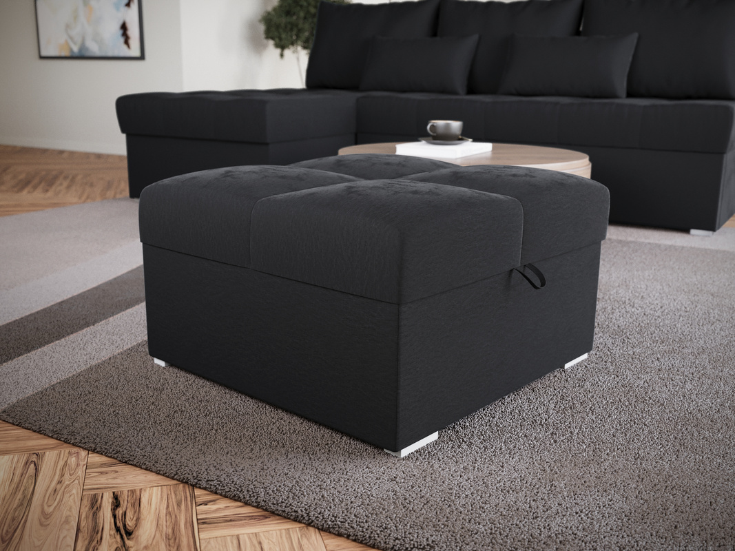 Szara pufa welurowa do salonu ze schowkiem HOT
