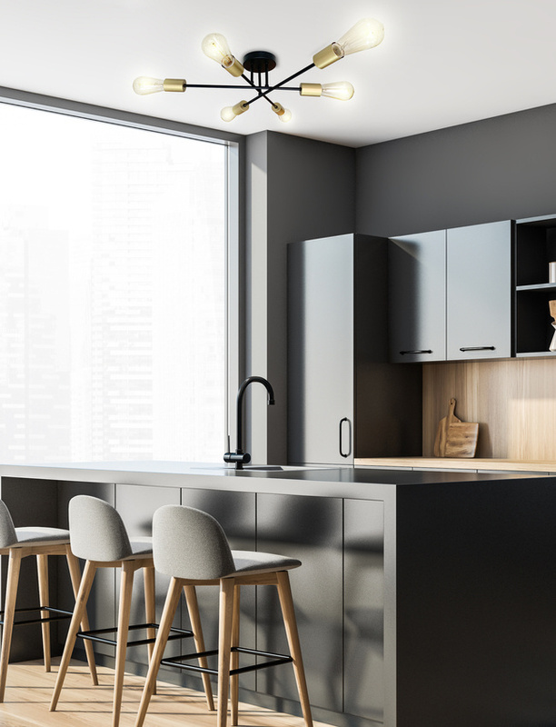 Czarna złota lampa sufitowa loft do salonu CRESPILO 6xE27 IP20