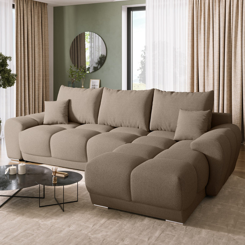 Narożnik rozkładany z funkcją spania do salonu NUBES brązowy