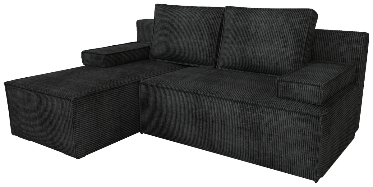 Czarna kanapa narożna z funkcją spania i pojemnikiem CASPAR