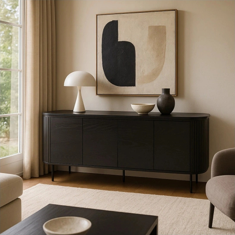 Czarna komoda czterodrzwiowa do salonu 200 cm BECK loftowy