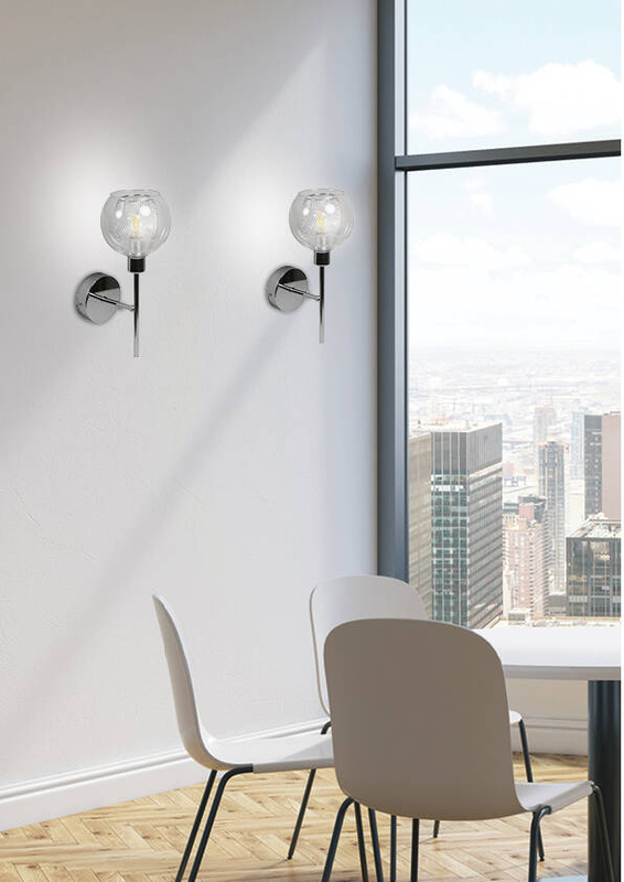 Srebrny kinkiet ścienny do salonu OZZO szkło bezbarwne E14