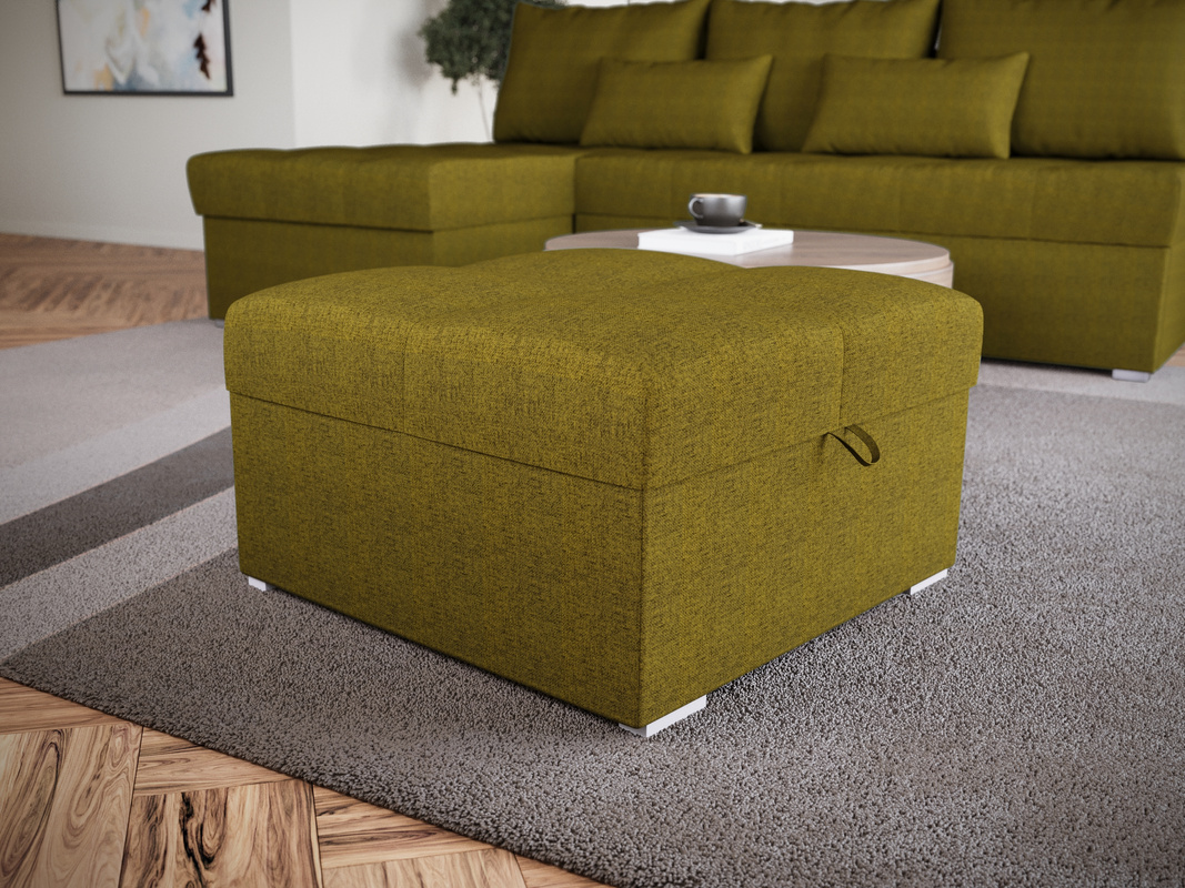 Musztardowa pufa do salonu ze schowkiem HOT