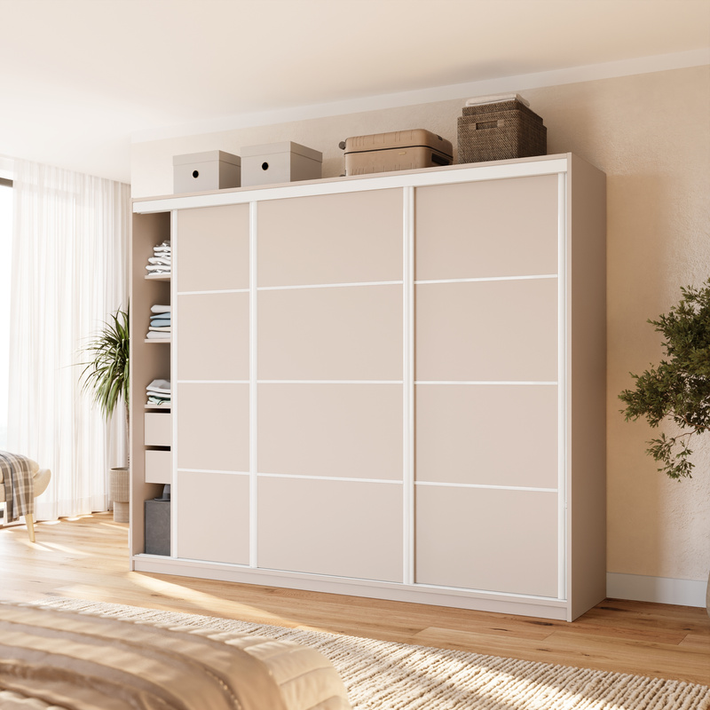 Pojemna beżowa szafa przesuwna 250 cm do sypialni VITA