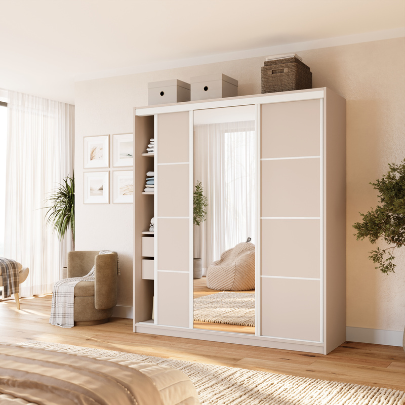 Szafa przesuwna z lustrem 180 cm VITA beż piaskowy