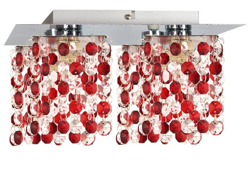 Czerwona lampa sufitowa z kryształkami 4-punktowa do salonu Classic chrom