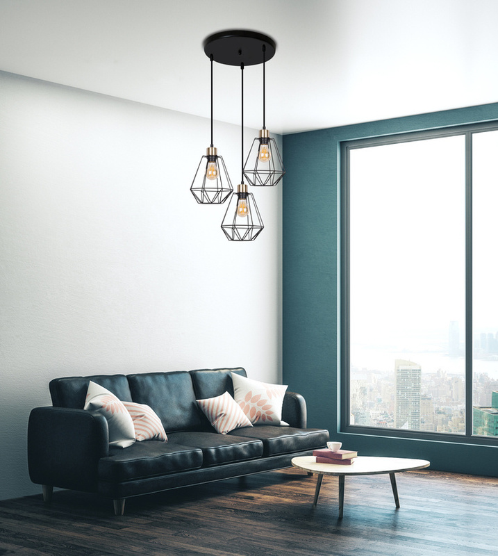 Czarna lampa wisząca industrialna do salonu PRIMO metal 3-płomienna
