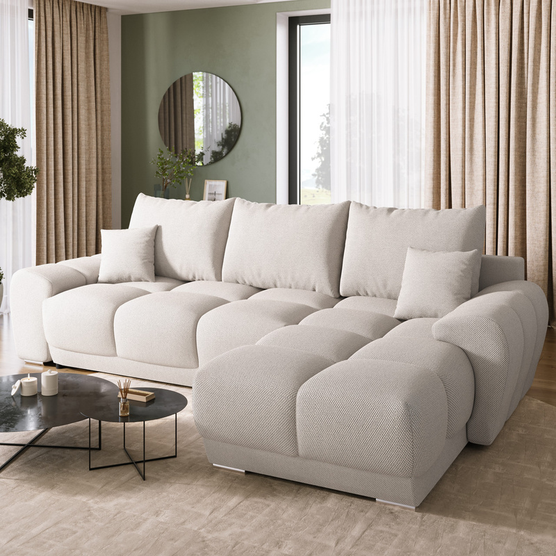 Narożnik z funkcją spania do salonu rozkładany NUBES jasny beż