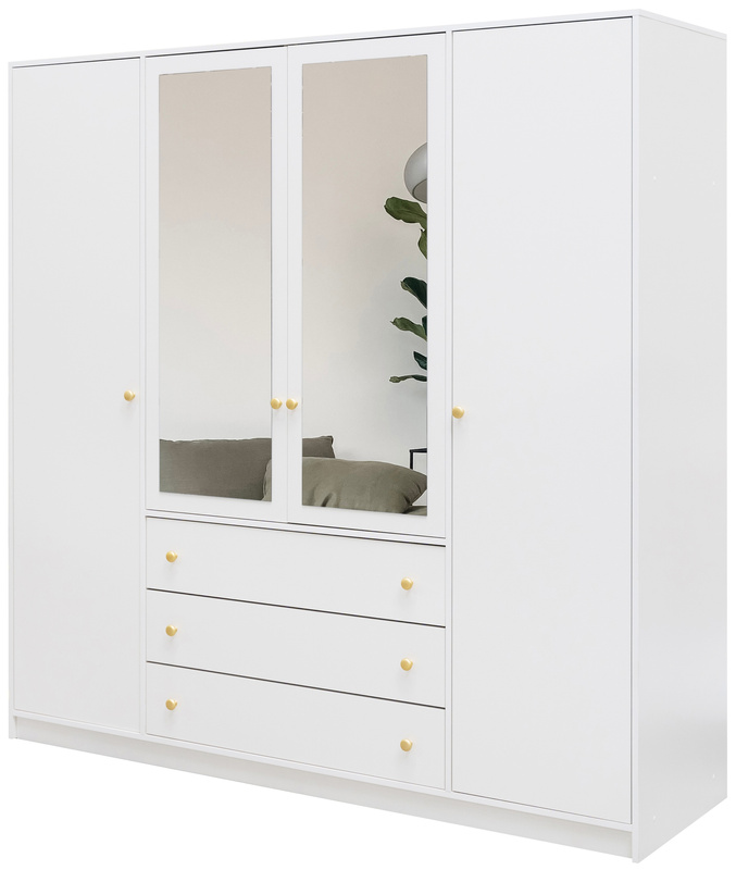 Biała nowoczesna czterodrzwiowa szafa z lustrem 196 cm SELMA