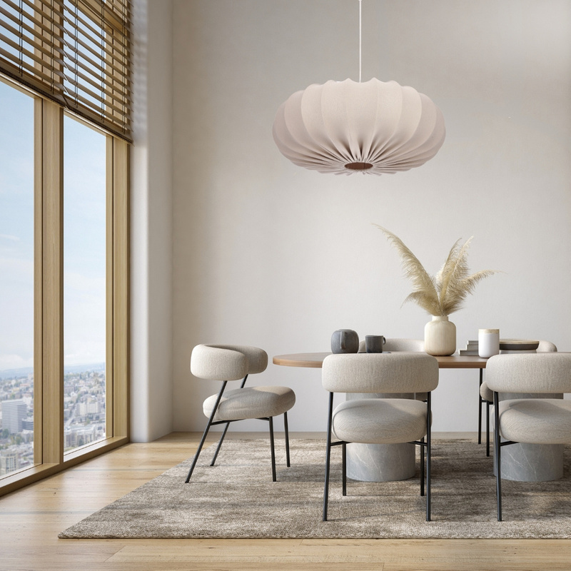 Beżowa lampa wisząca z abażurem 66 cm do salonu CAFEE frappe