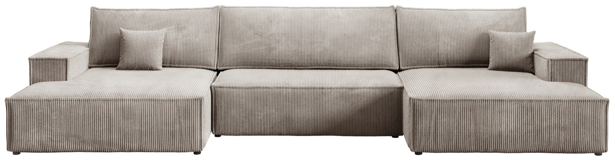 Nowoczesny narożnik do salonu duży z funkcją spania i pojemnikiem beżowy PABLO