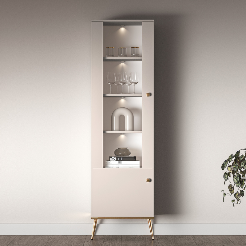 Witryna 55 cm do salonu SELGIN kaszmir cichy domyk metalowe uchwyty