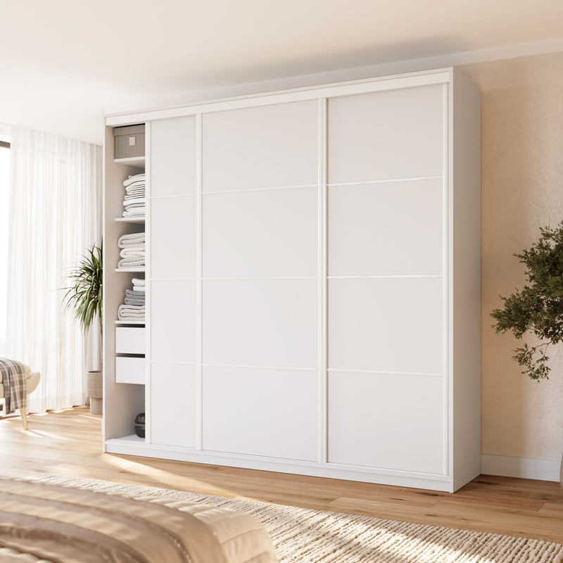 Pojemna biała szafa przesuwna 250 cm z drążkiem VITA MAX