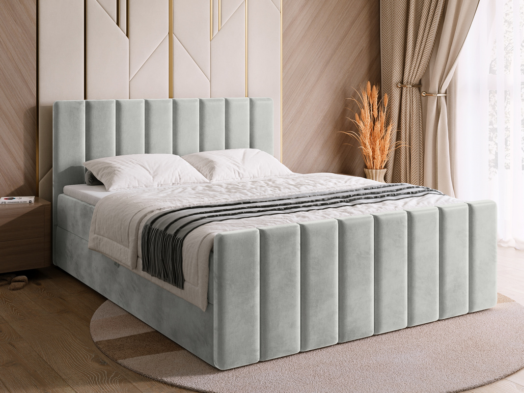 Szare łóżko kontynentalne 140x200 cm z pojemnikiem DENVER DUO