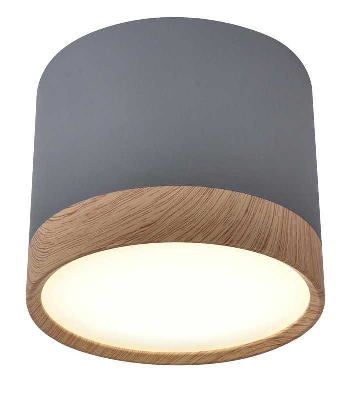 Szara drewniana lampa sufitowa tuba LED 9W do salonu TUBA