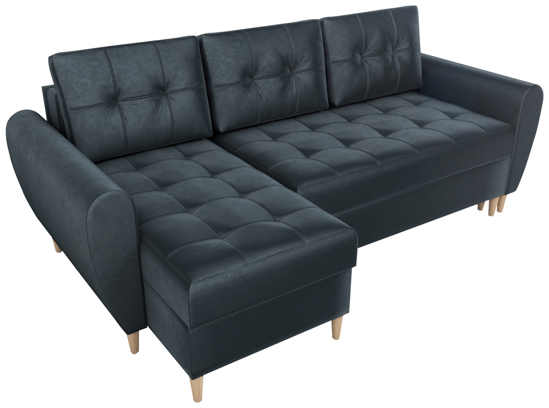 Grafitowy narożnik z funkcją spania i pojemnikiem do salonu HENRY