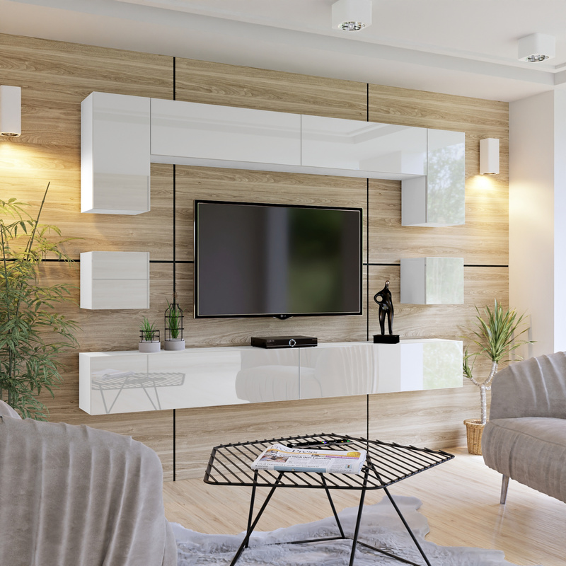 Nowoczesna biała meblościanka do salonu PREMIUM połysk