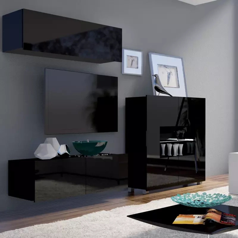 Meblościanka do salonu czarny połysk MODERN 9