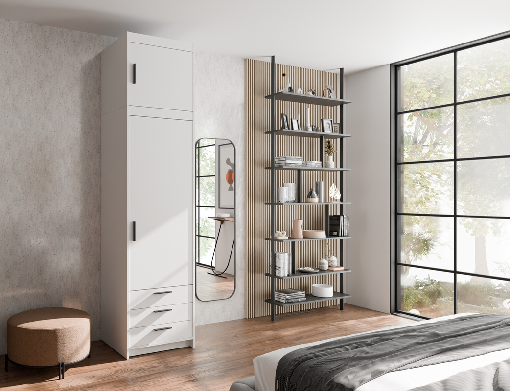 Szafa z nadstawką biała 60 cm z półkami i szufladami KUBA