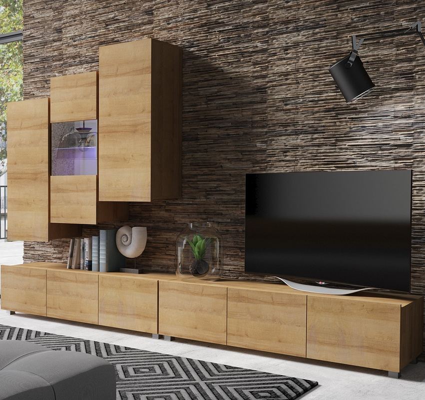 Nowoczesna meblościanka dąb złoty MODERN 17