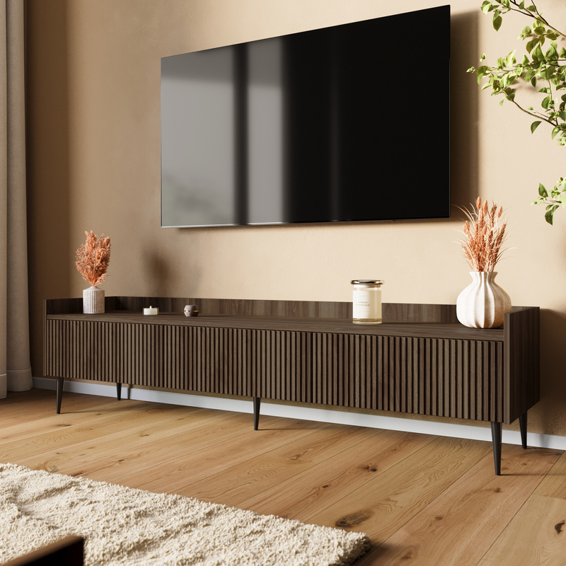 Nowoczesna szafka RTV orzech 180 cm do salonu ASPERO