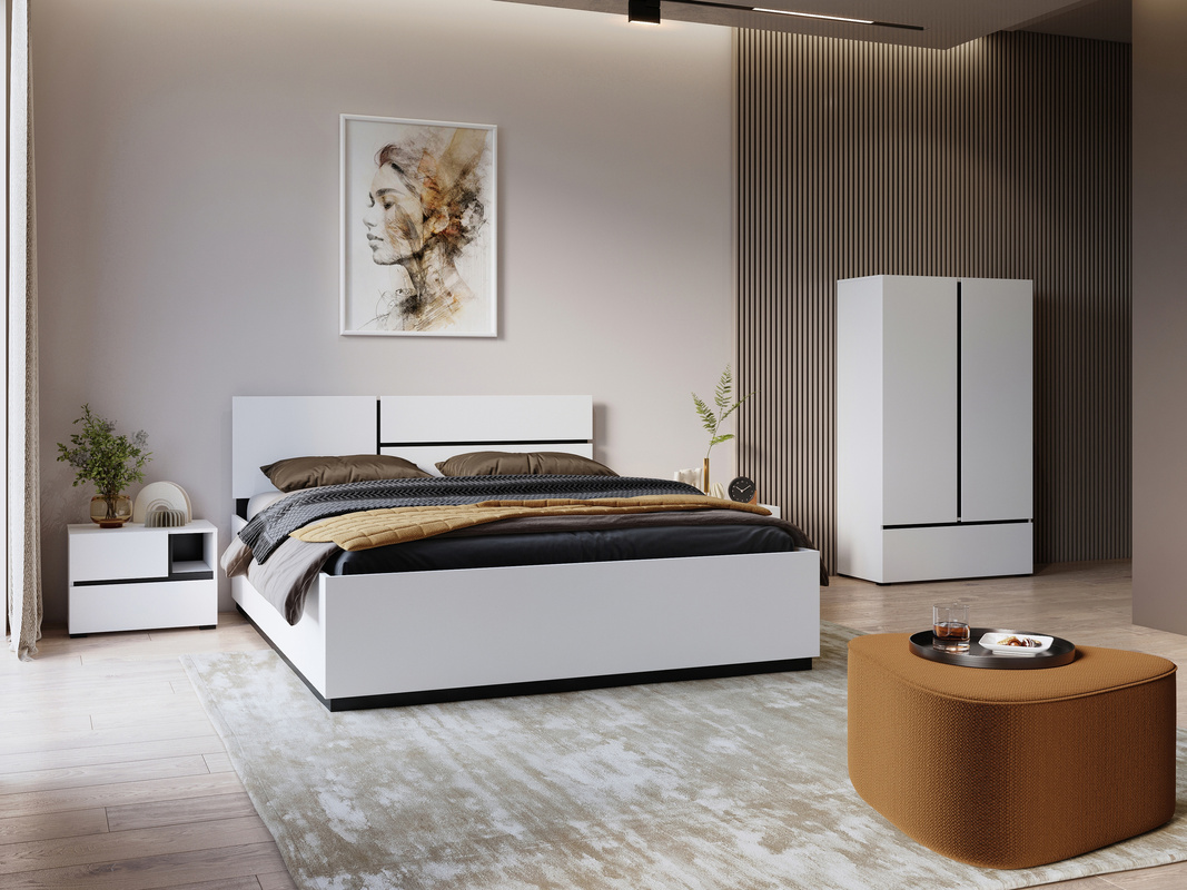 Zestaw białych mebli do sypialni z łóżkiem 160x200 cm CROSS