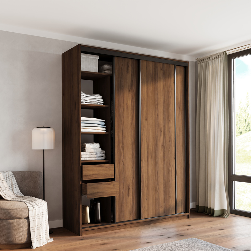 Wysoka szafa przesuwna 180 cm do sypialni LOFT MAX orzech