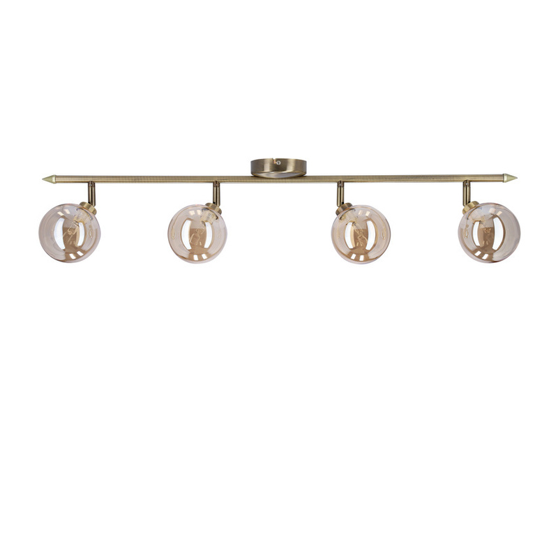 Patynowa lampa sufitowa listwa 4-punktowa do salonu RODIA szkło bursztynowe