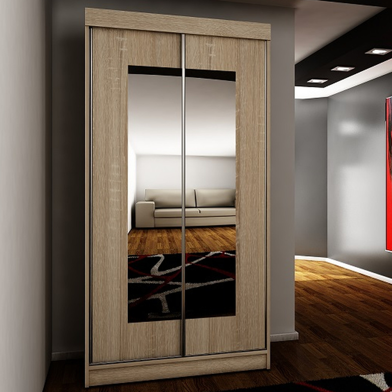 Szafa przesuwna z lustrem 100 cm dwudrzwiowa TARO dąb sonoma