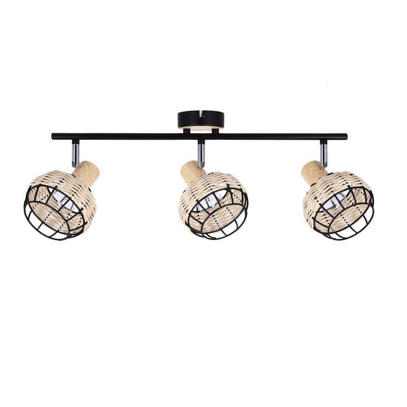 Czarna drewniana lampa sufitowa listwa 3xE14 do salonu TAJGA metal rattan