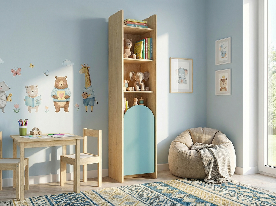 Regał na zabawki 43 cm do pokoju dziecka z półkami wysoki LOLLIE