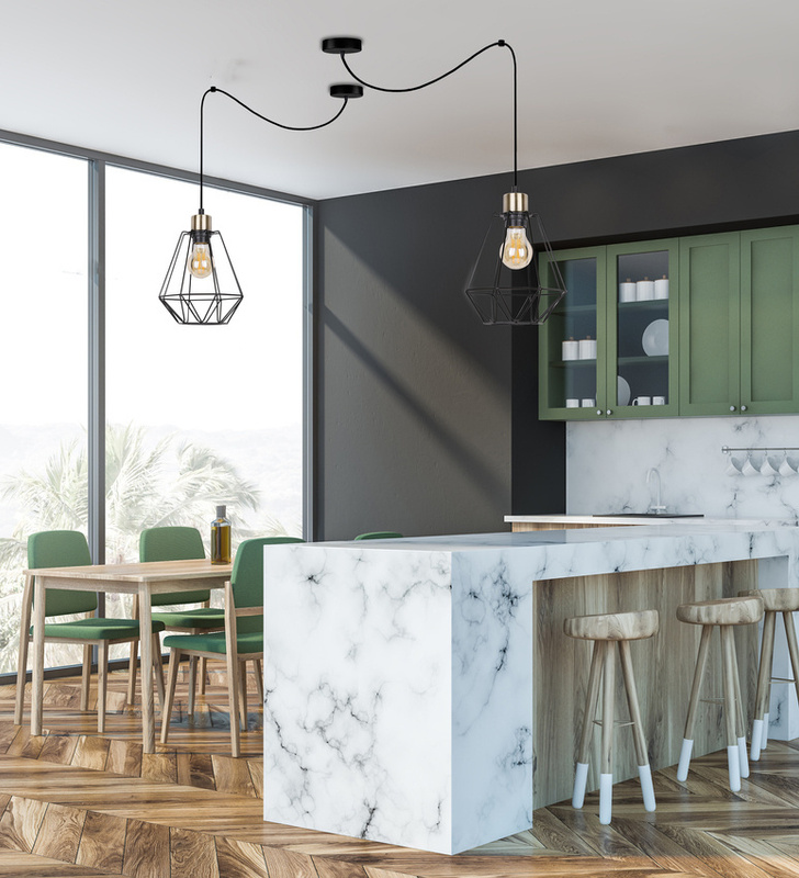 Czarna lampa wisząca loft do salonu PRIMO druciany klosz metal