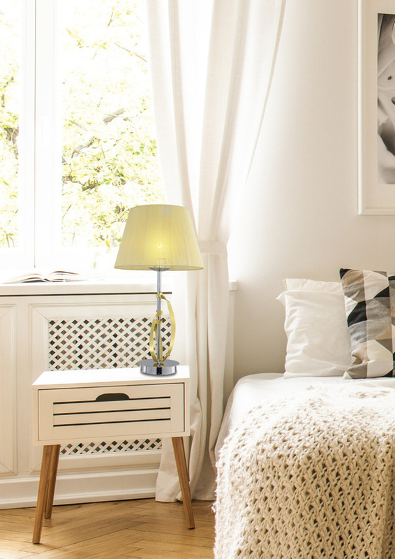 Chromowo-złota lampa stołowa gabinetowa na biurko DIJA metal z abażurem