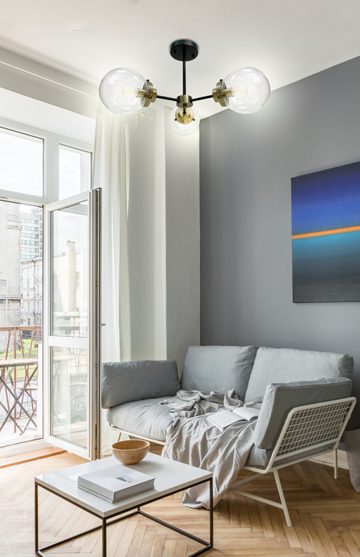 Czarna lampa wisząca sufitowa 3-punktowa do salonu LENS metal-szkło