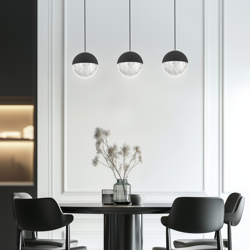 Czarna lampa wisząca 3-płomienna do salonu FURNI kule szkło LED 4000K