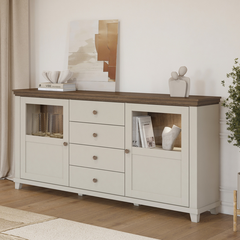 Komoda 181 cm z szufladami do salonu IVORIA beż jasny