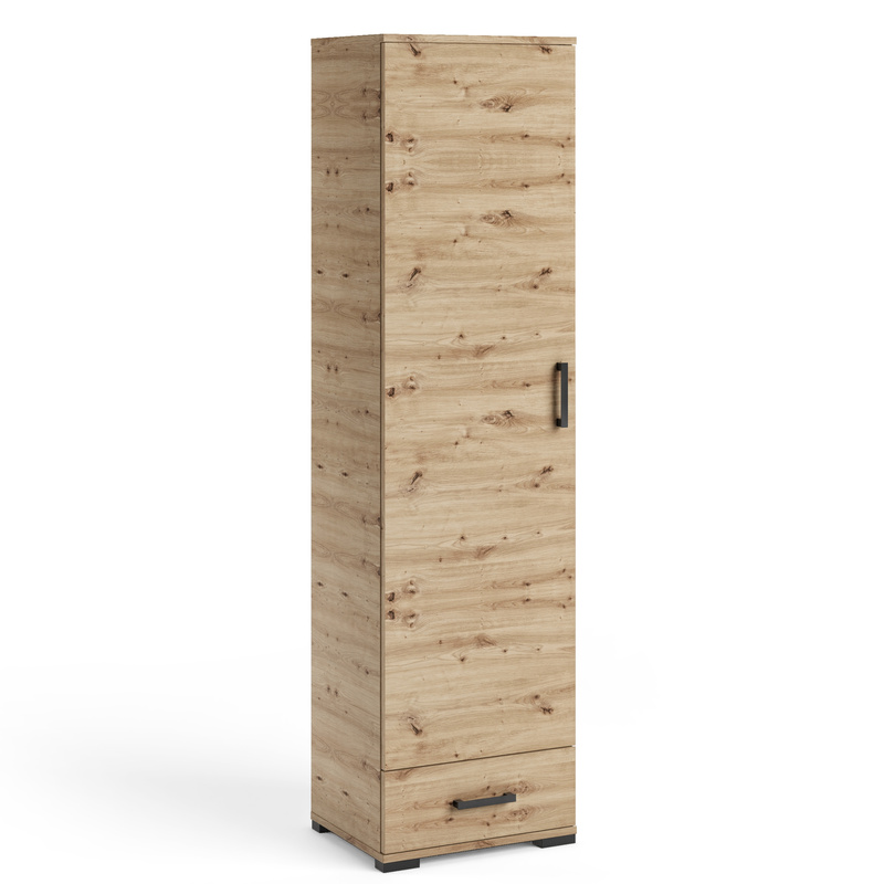 Regał zamknięty na książki 50 cm do salonu z szufladą FIORA dąb artisan