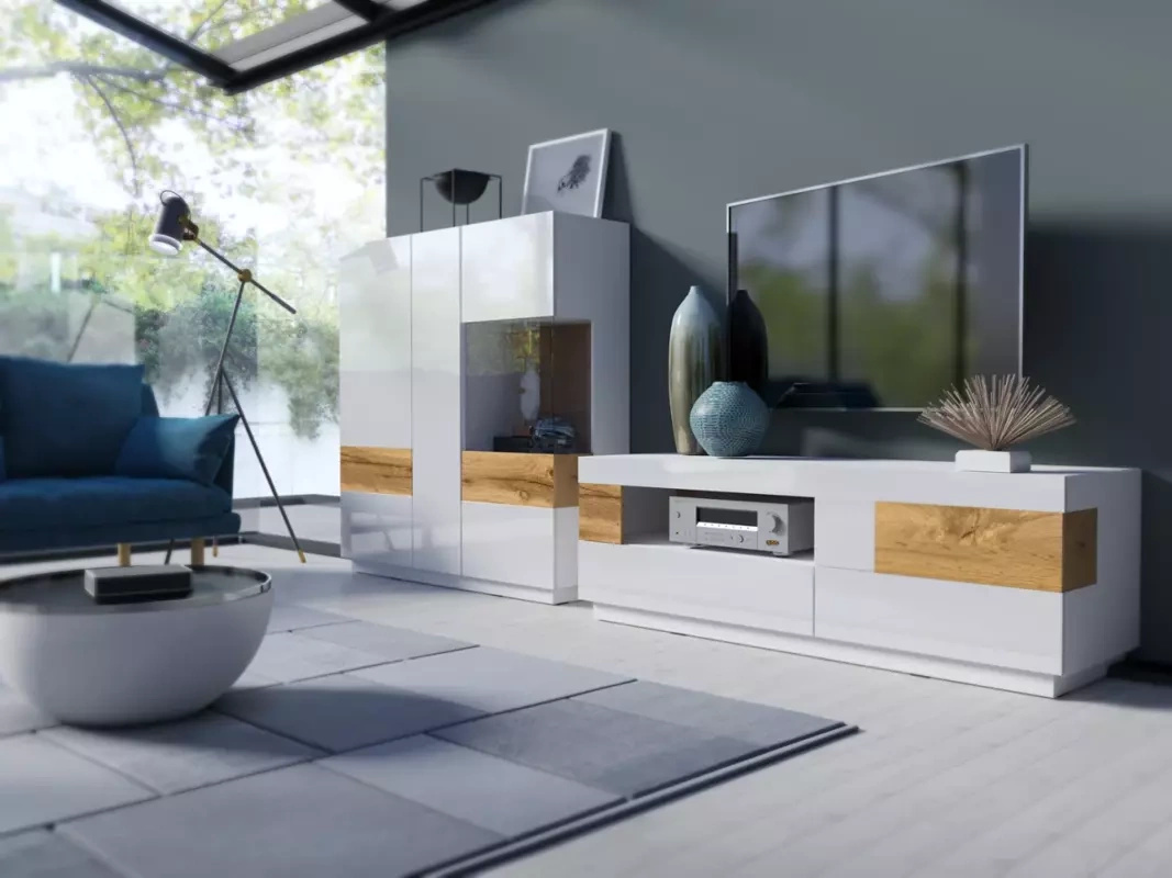 Nowoczesna biała meblościanka 290 cm KOBE