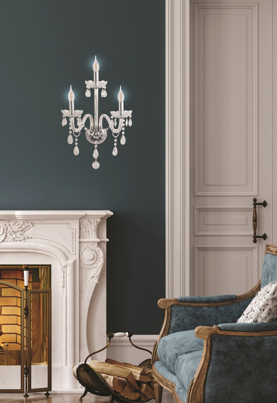 Srebrny kinkiet ścienny 3-płomienny do salonu CRISTALLO metal