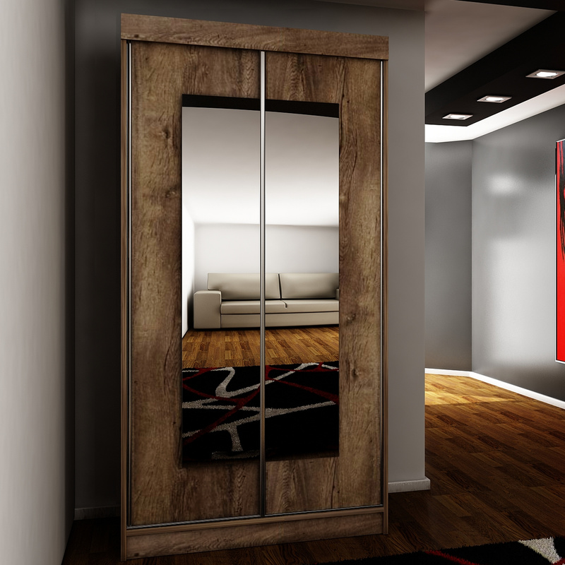 Szafa przesuwna z lustrem 100 cm dwudrzwiowa TARO jesion ciemny