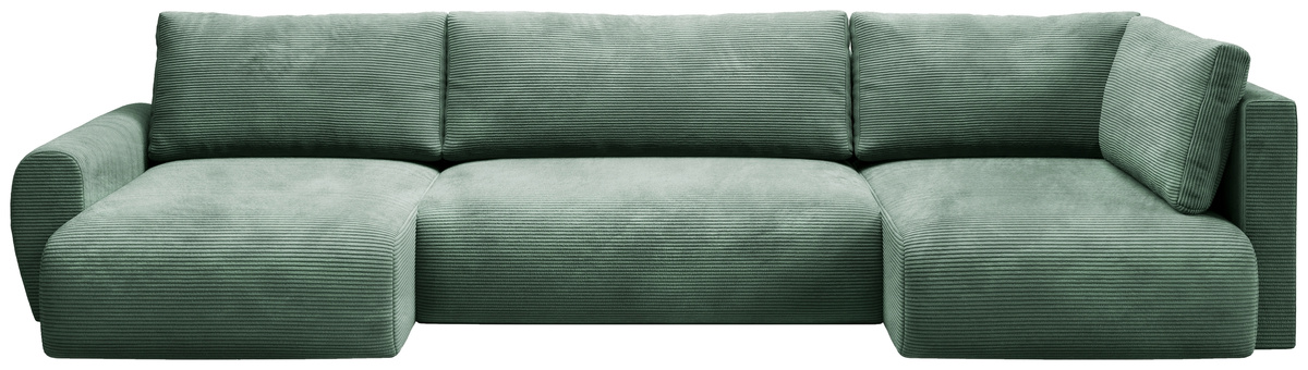 Zielona rozkładana kanapa narożna z funkcją spania sztruks PATI MAXI