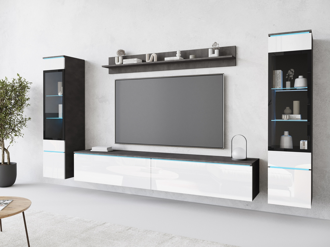 Biała meblościanka do nowoczesnego salonu VELLORE XL połysk