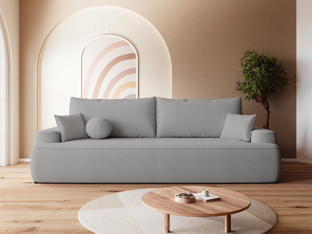 Szara rozkładana sofa z funkcją spania do salonu CARMELLO