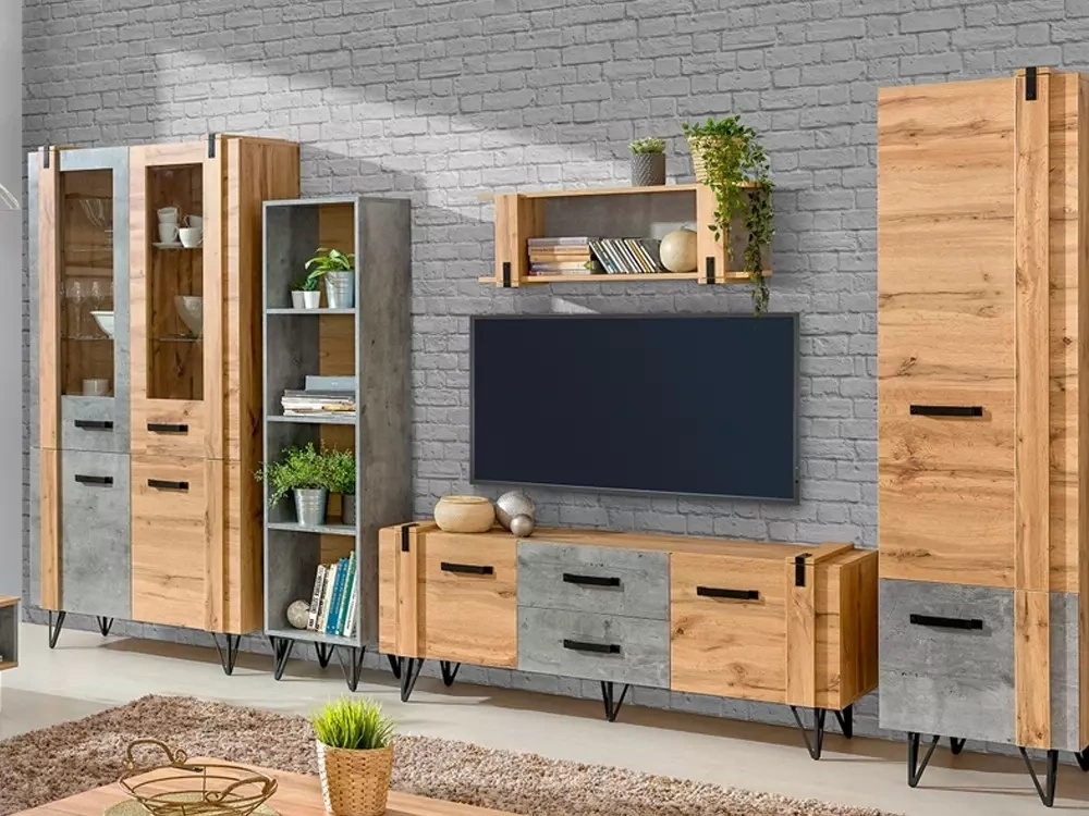 Loftowa meblościanka do salonu z szafą LOSTI