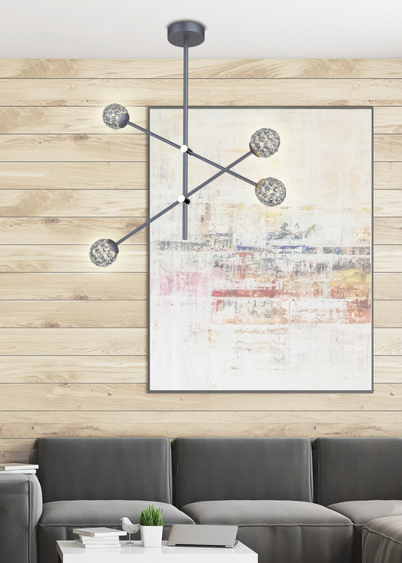 Szara lampa wisząca sufitowa do salonu PAKSOS metal i szkło