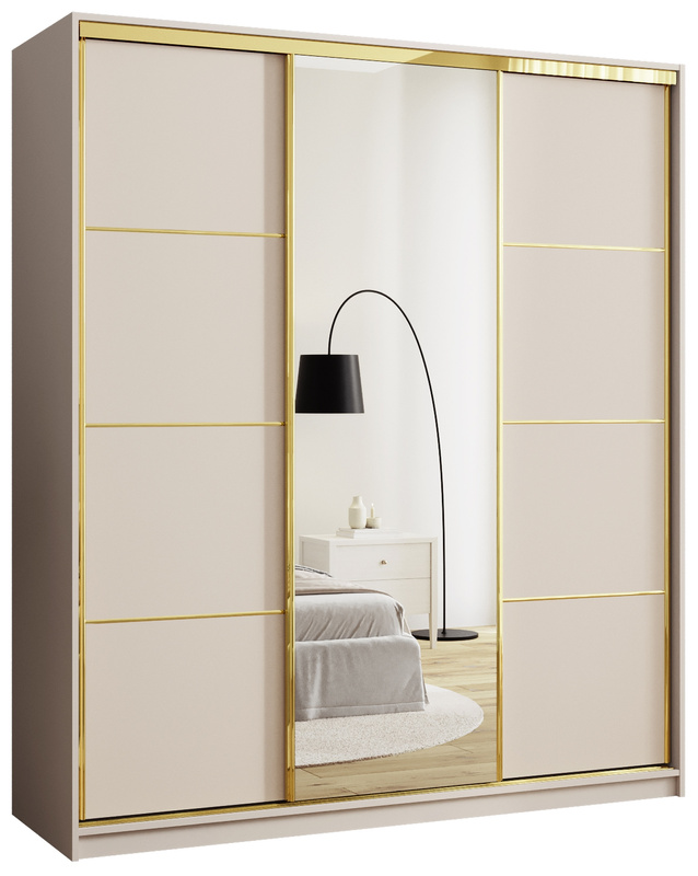 Beżowa szafa z lustrem do przedpokoju 180 cm GOLD NEW