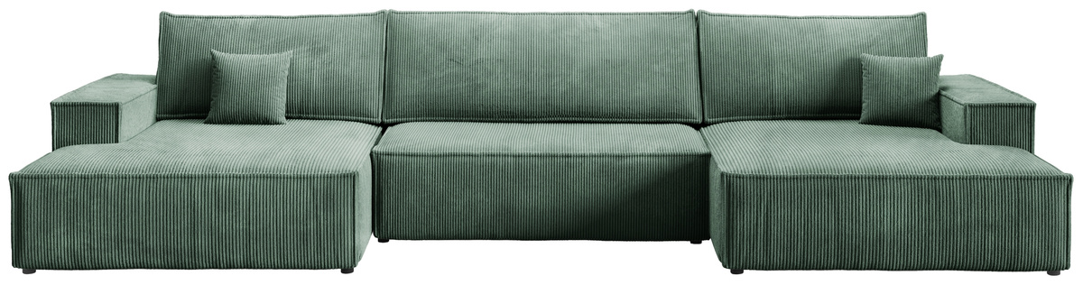 Duży narożnik w kształcie U do salonu z funkcją spania sztruksowy zielony PABLO